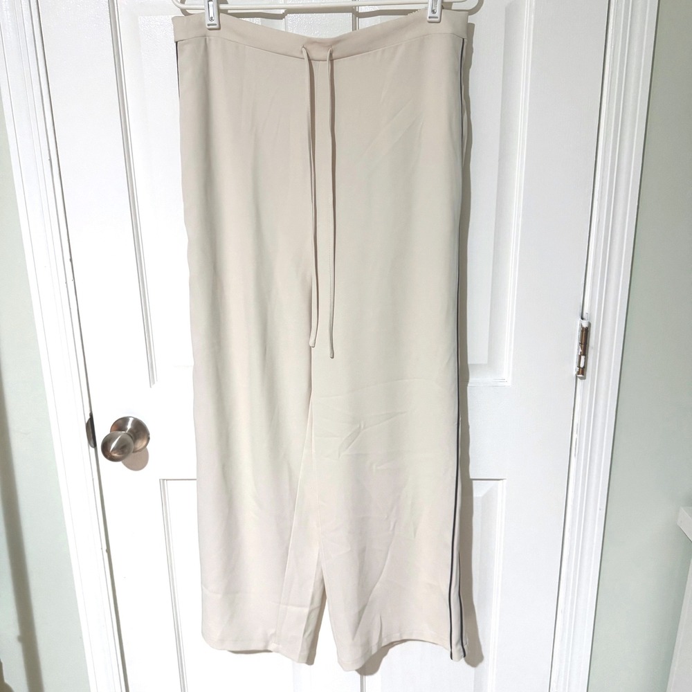 A New Day Cream Wide Leg Trousers Black Side Stripe XL Drawstring Pants CEB24119